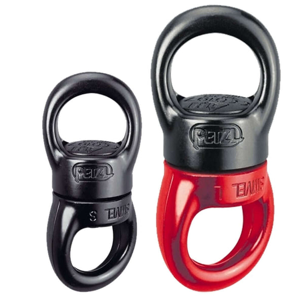 Large PETZL Swivel connecting element. Allows free rotation to prevent rope twisting. 1  Durable metal construction, with a wide opening for easy attachment of multiple connectors