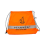 Orange drawstring bag with PFANNER logo on a white background