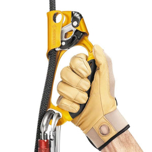 Petzl ASCENSION hand ascender in use by a tree surgeon, showcasing secure grip and ergonomic design.