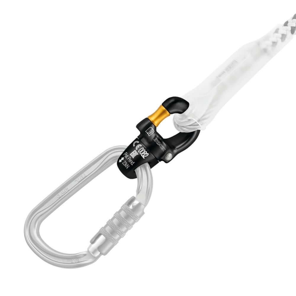 Petzl Micro Swivel with carabiner for tree surgeons and climbers, designed for lanyard management and optimal positioning.
