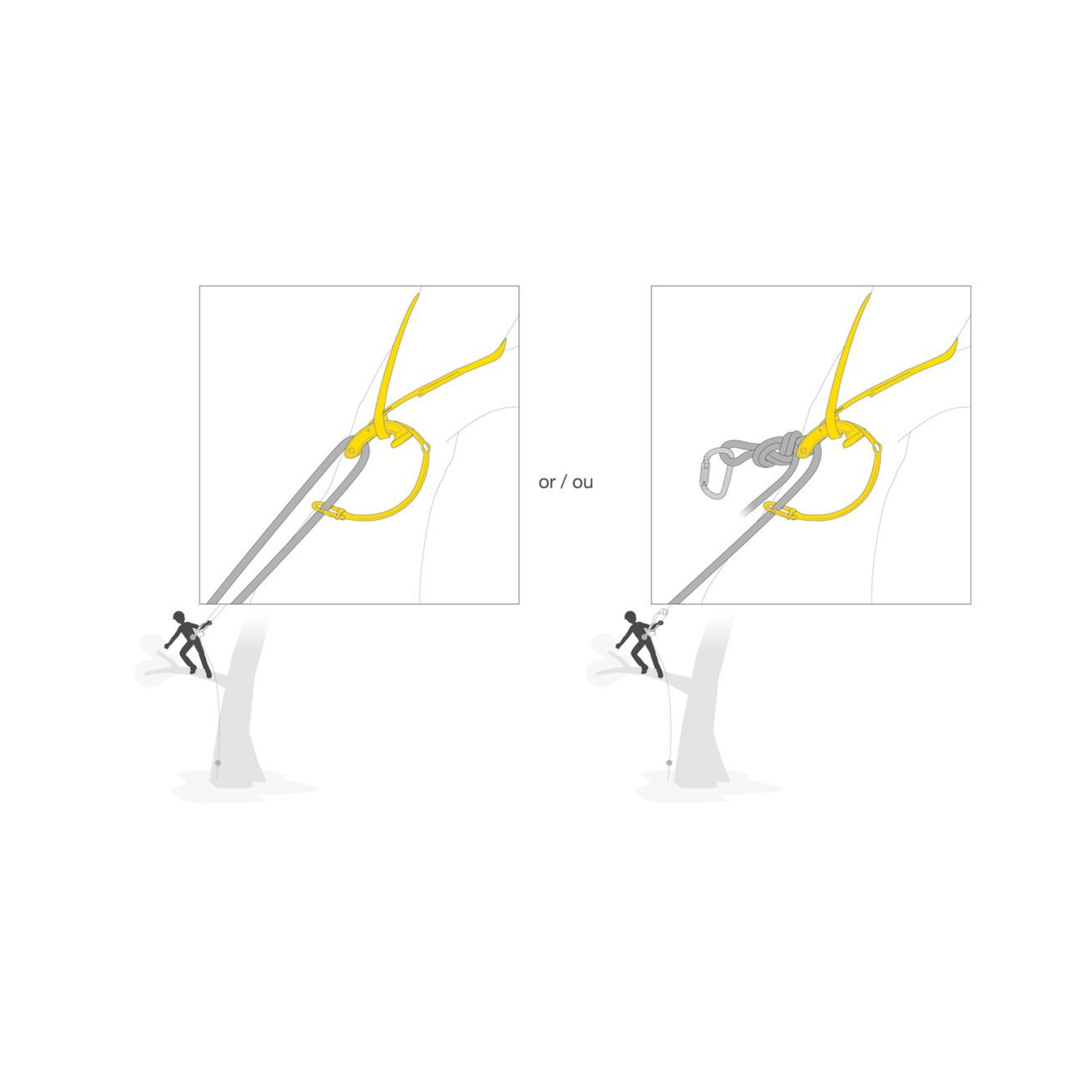 Illustration of the NAJA Friction Saver setup for tree care, showing rope configurations for tree surgeons.