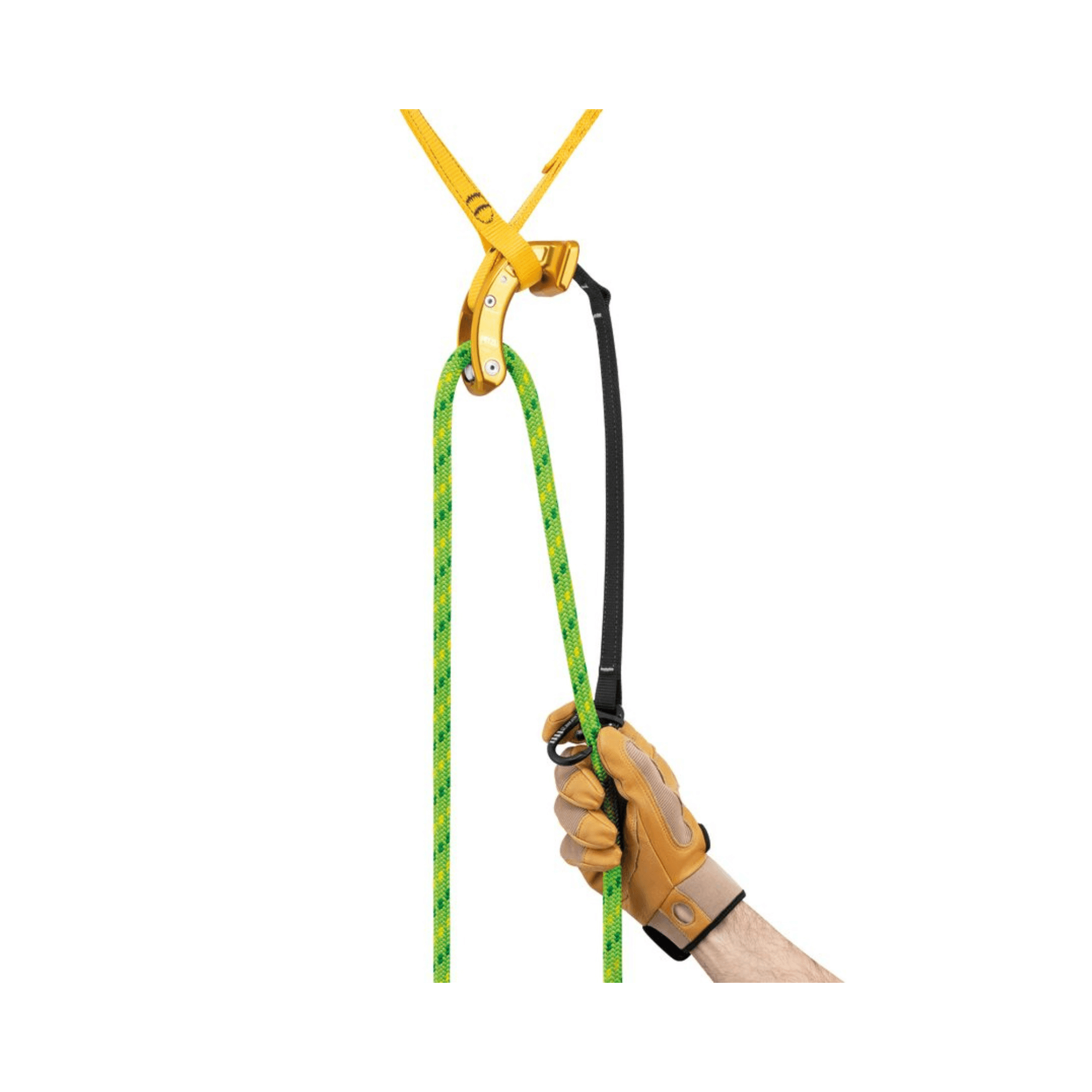 PETZL NAJA Friction Saver in use with a hand gripping the rope, ideal for tree surgeons during tree care.