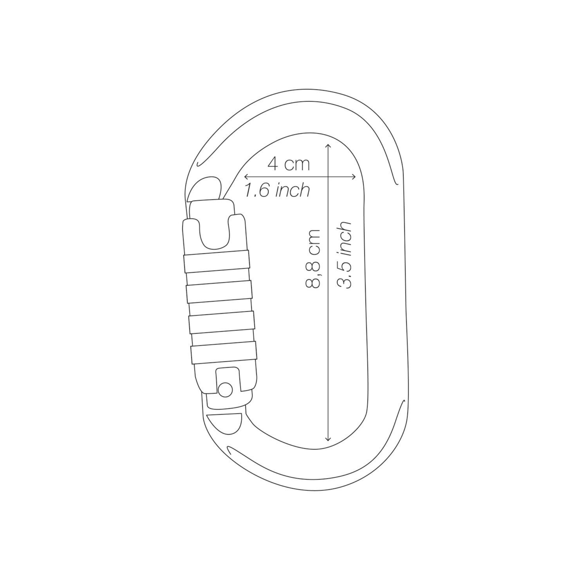 OK Lightweight Oval Aluminium Carabiner dimensions and design details illustration.