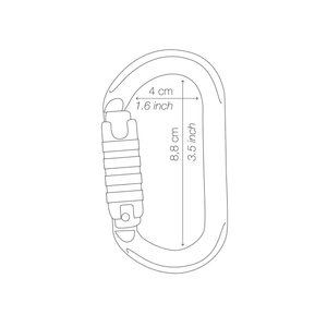 OK Lightweight Oval Aluminium Carabiner dimensions and design details illustration.