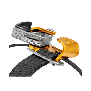 Close-up of the Pantin CLICK Foot Ascender showing the ratchet adjustment mechanism for tree surgeons and arborists.