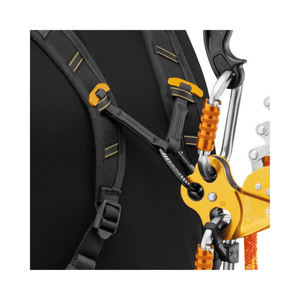 Close-up of PETZL SEQUOIA Shoulder Straps attaching to a climbing harness for arborists.