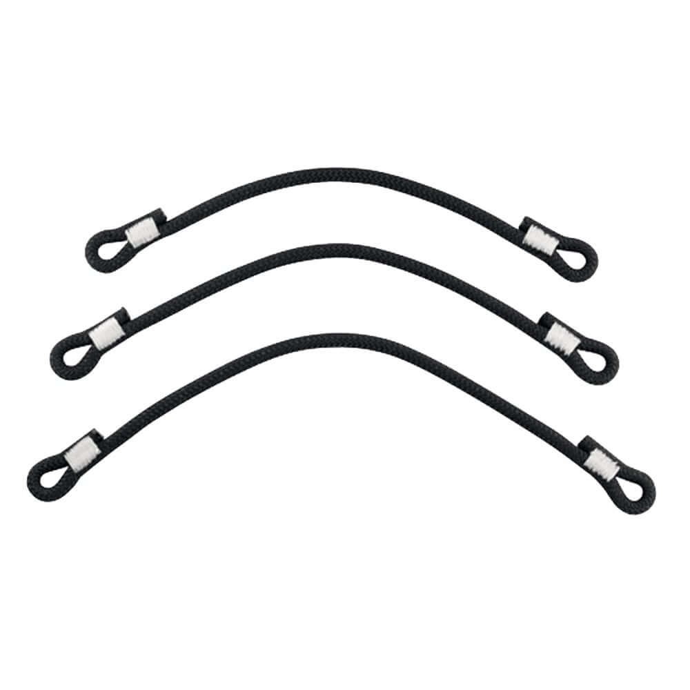Three black PETZL Sequoia Rope Attachment Bridges with metal clasps.