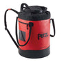 Three Petzl Bucket 45L Rope Bags in yellow, red, and black colors with shoulder straps and exterior pockets.
