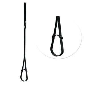 A black Petzl FOOTAPE foot loop attached to an ASCENSION ascender, designed for use in climbing equipment.