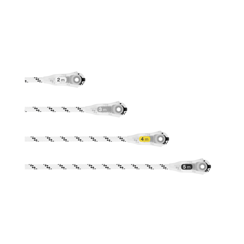 PETZL GRILLON adjustable lanyard assembly with lengths of 2m, 3m, 4m, and 5m for tree surgeons and work positioning.