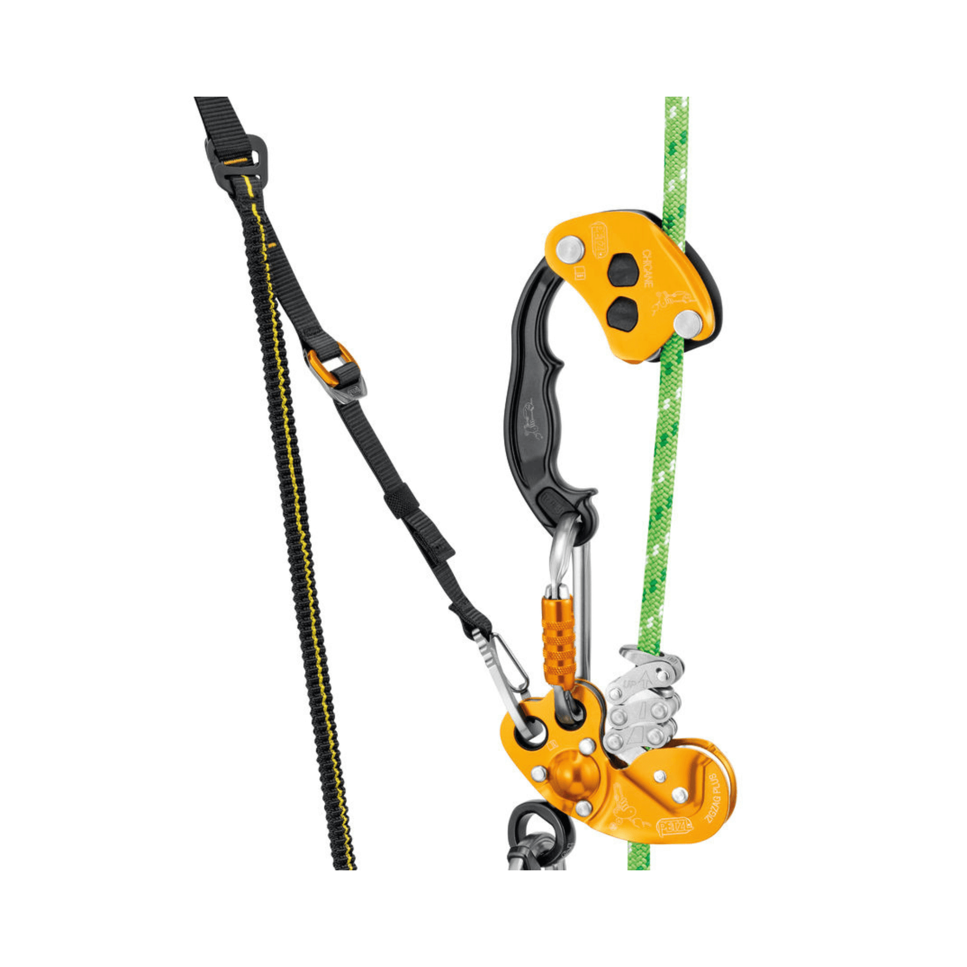 Petzl Knee Ascent Foot Loop Ascender assembly with mechanical Prusik for tree surgeons, designed for efficient climbing.