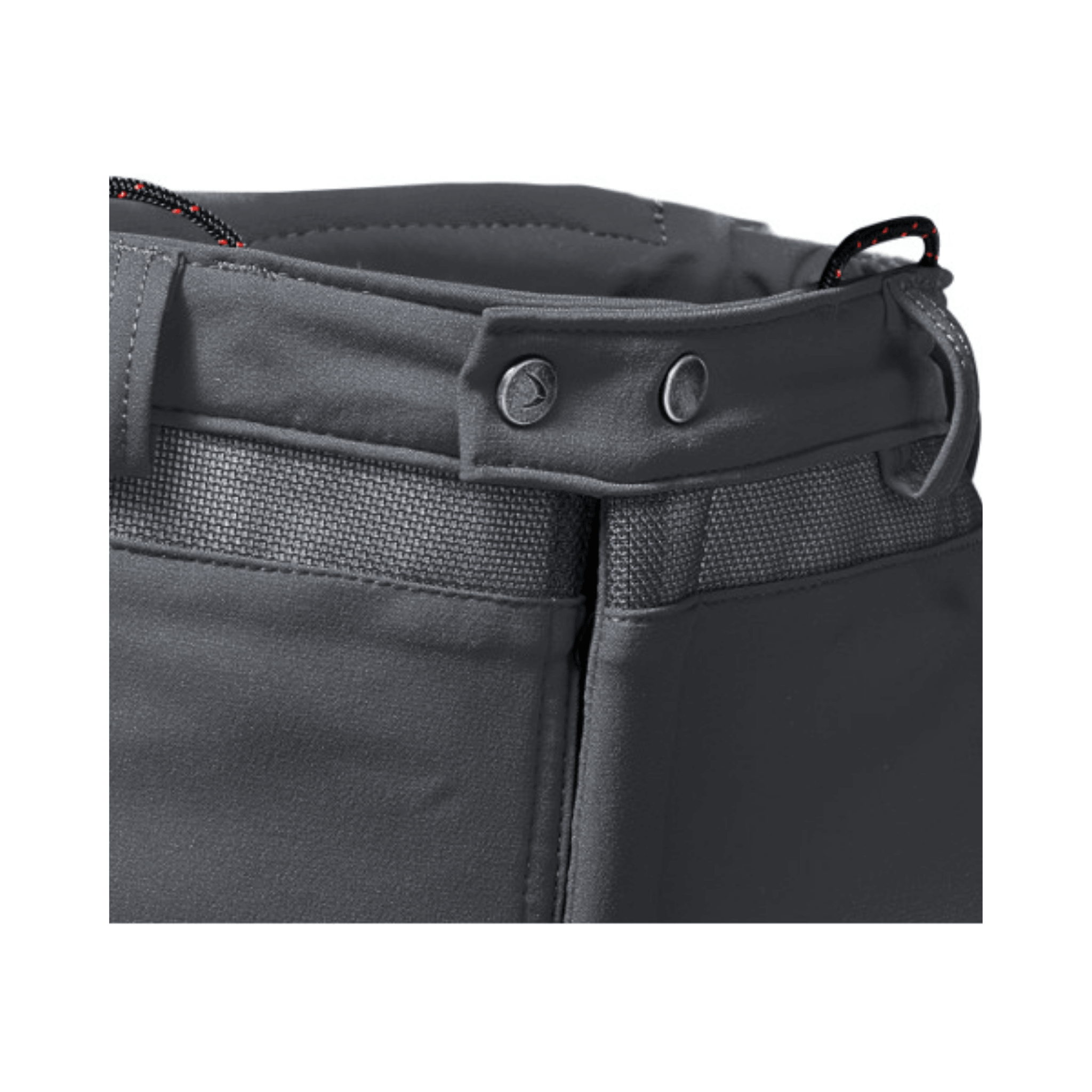 Close-up of the waist area of Arborist Chainsaw Trousers Type A, showcasing durable fabric and adjustable features.