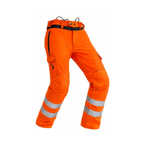 Arborist Chainsaw Trouser Type C in bright orange with reflective strips for professional tree work protection