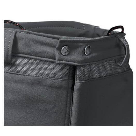 Close-up of the waist of Pfanner Arborist Chainsaw Trouser in grey, designed for tree surgeons with durable construction.