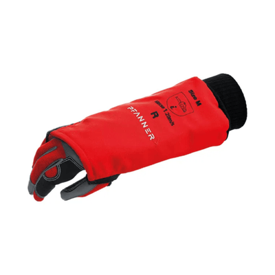 Flexprotect Arm Protection sleeve for tree surgeons, featuring a red design for professional chainsaw protection.