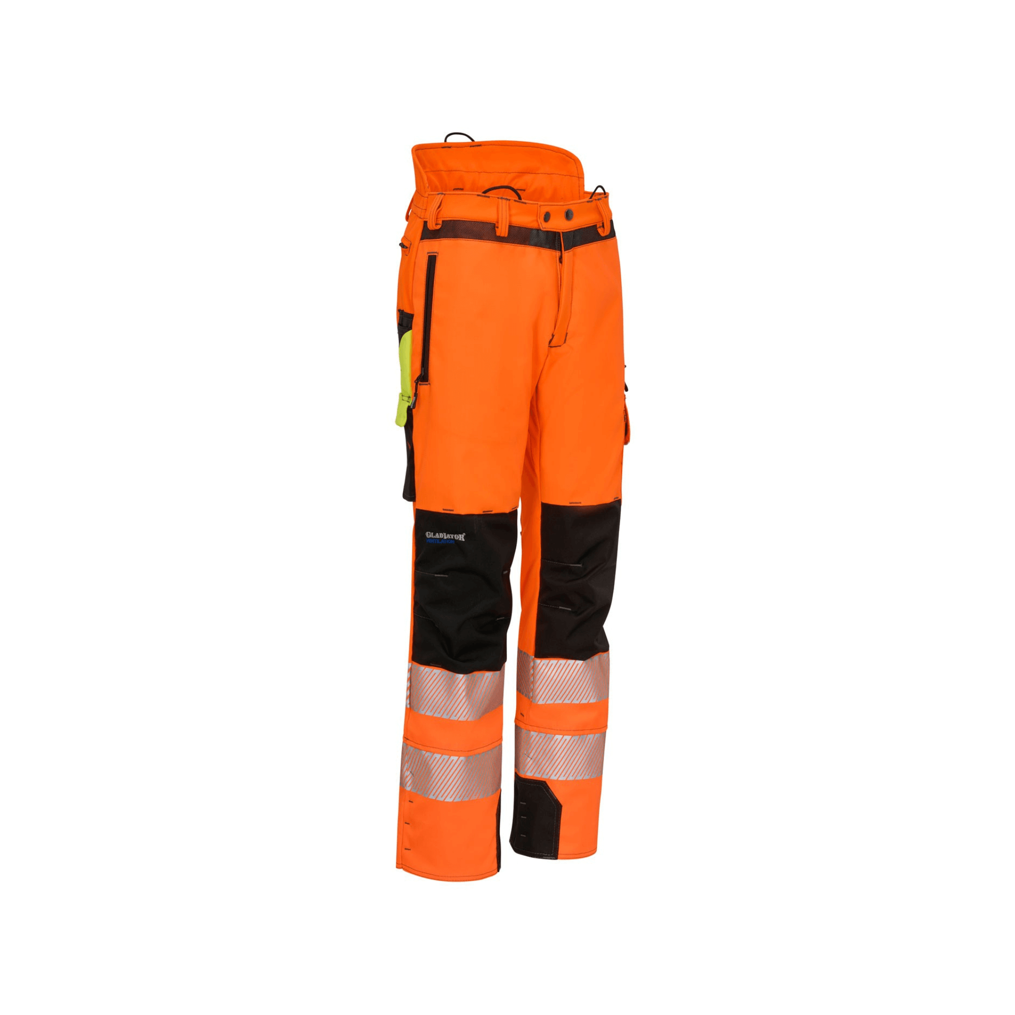 Ventilation Chainsaw Trousers Hi-Vis Orange Type A for forestry safety and comfort with mesh ventilation.