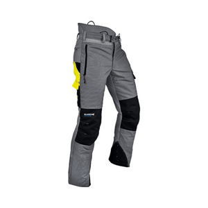 Ventilation Chainsaw Trousers Type C in grey and black with yellow accents for professional forestry work.