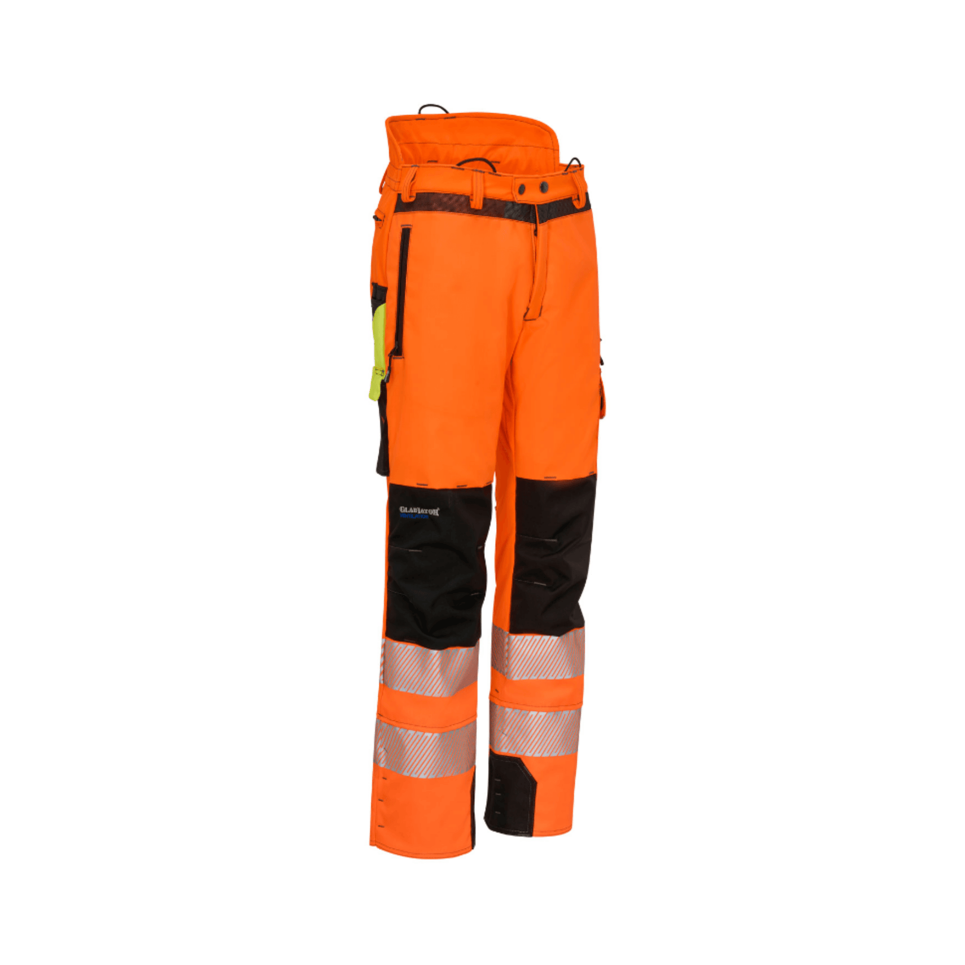Ventilation Chainsaw Trousers Type A in bright orange with reflective strips for safety and mobility.