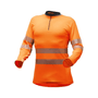 Pfanner Zip Neck Shirt, long sleeves, in bright orange. High-visibility workwear top with a zip collar. Durable, breathable fabric for comfort