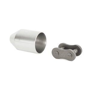 A silver automatic rope release device, consisting of a cylindrical housing and a metal chain release mechanism.