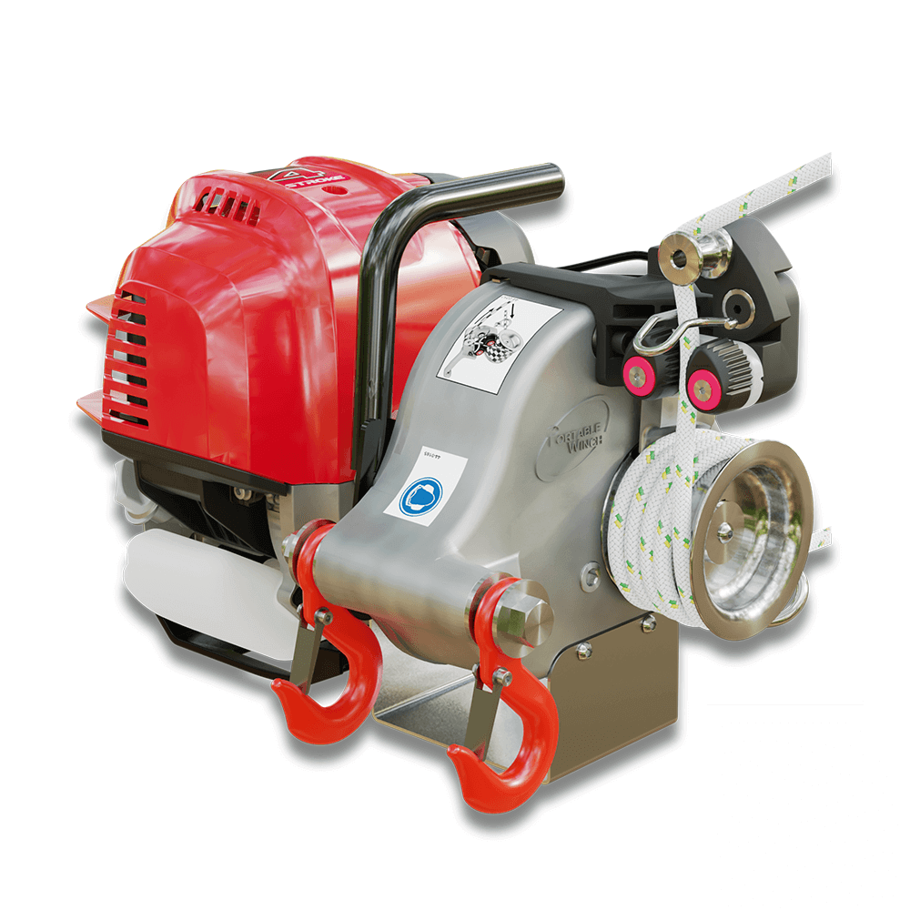 PCW4000 petrol pulling winch with a Honda engine, designed for heavy-duty pulling tasks by tree surgeons.