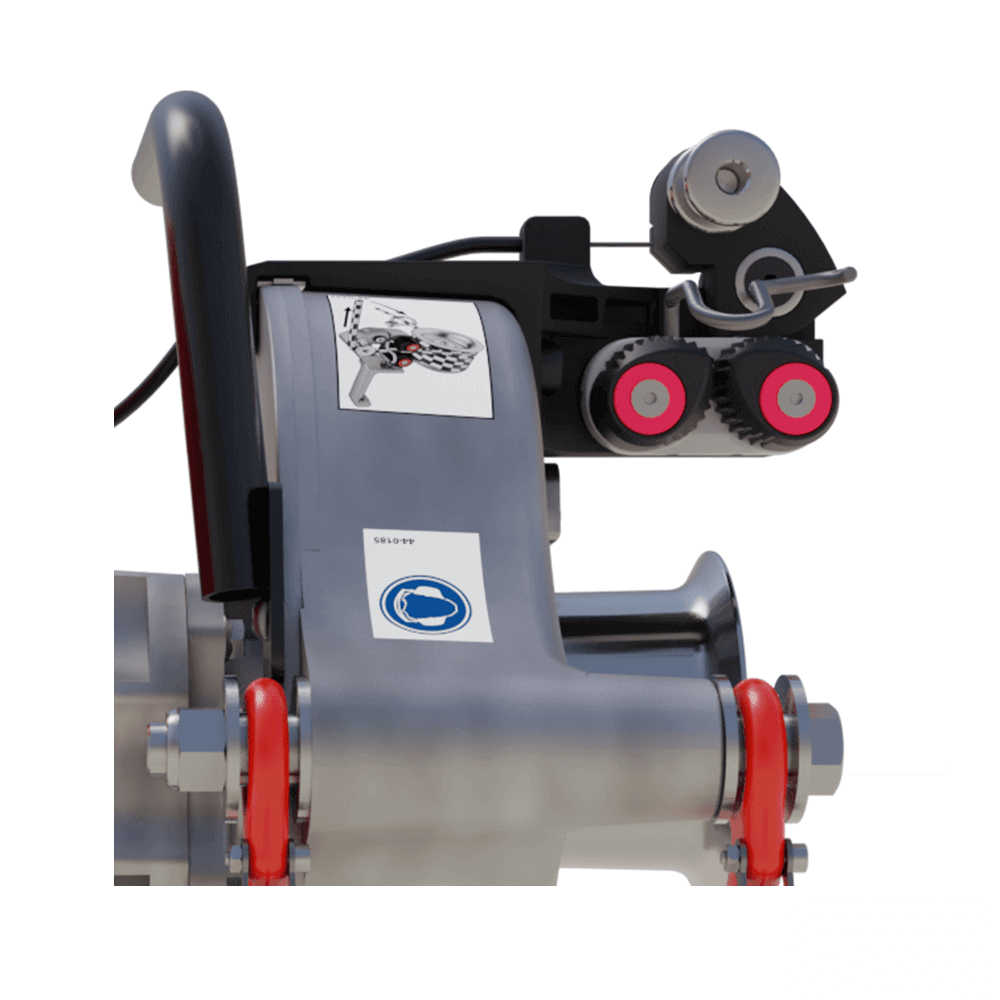 Close-up of the PCW4000 petrol pulling winch showing control panel and engine details.