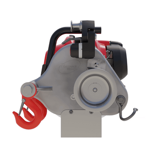Portable Winch PCW4000 side view, featuring robust design and red hook, perfect for tree surgeons.