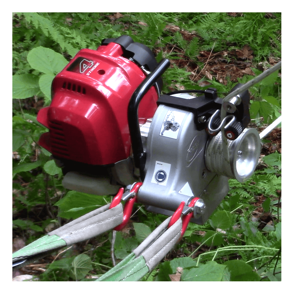 Portable PCW4000 petrol pulling winch with Honda engine, ideal for tree surgeons and heavy lifting tasks.