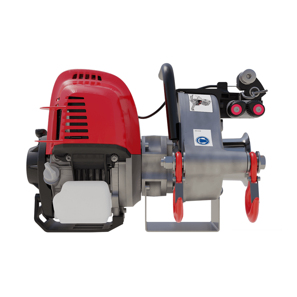 Portable PCW4000 petrol pulling winch with Honda GX50 engine and robust design for tree surgeons.