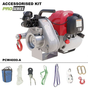 Pro Series accessorised kit with PCW4000-A winch and accessories on a white background