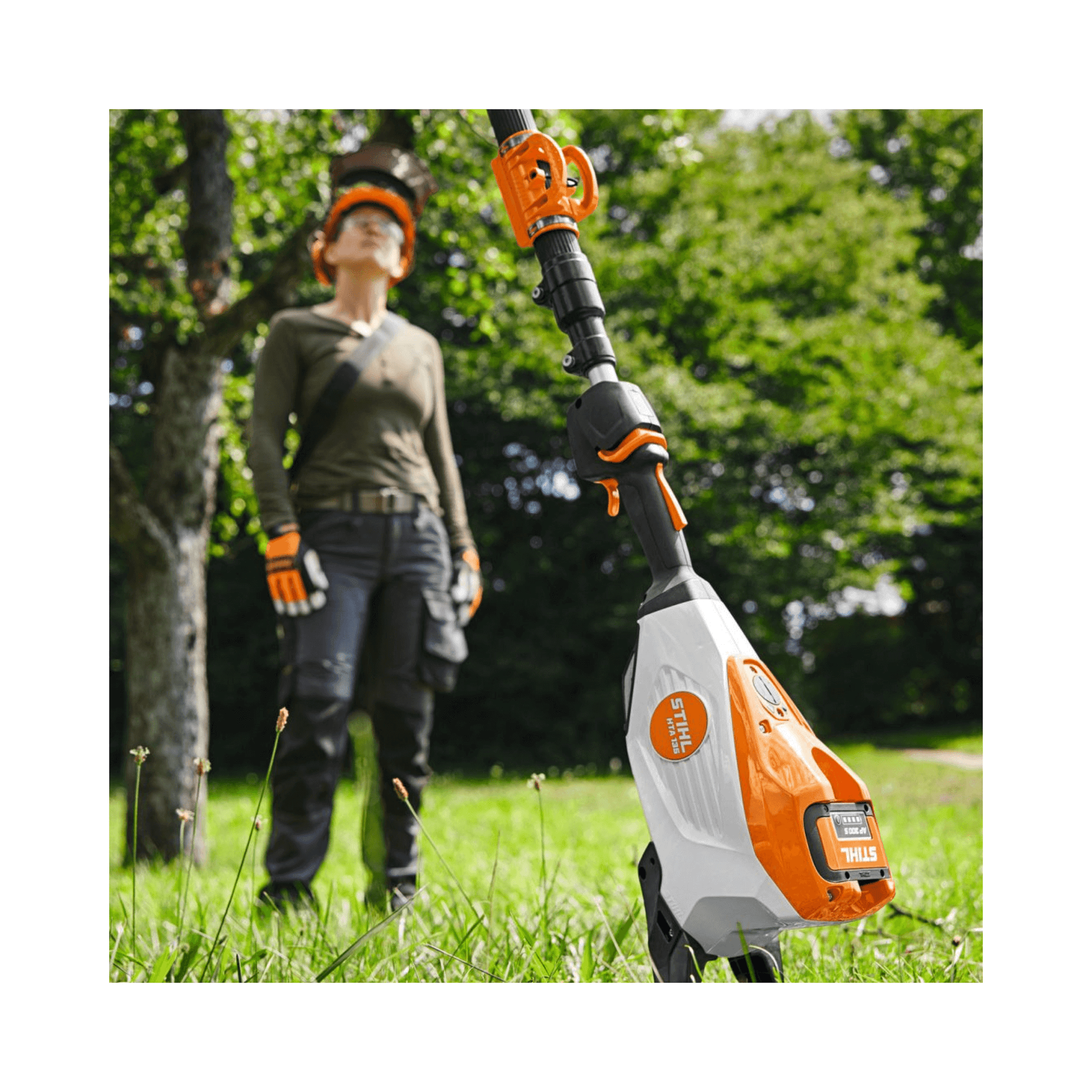 Protective Foot HLA 135, HTA 135, HTA 150 attached to a STIHL power tool, ideal for tree surgeons.