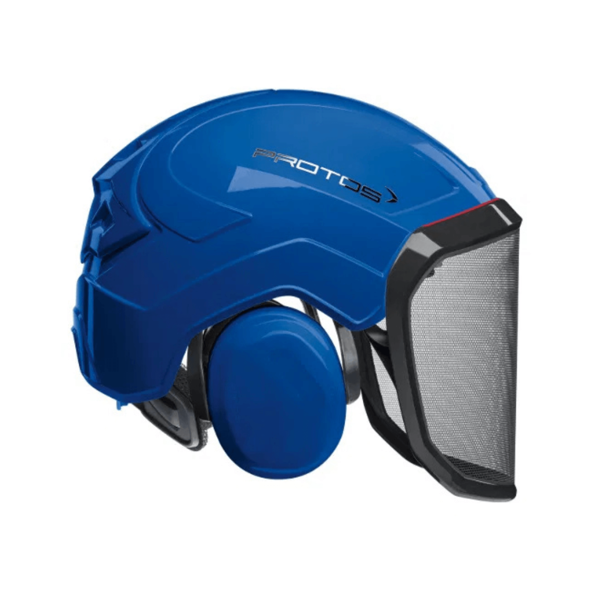 Integral Forest Chainsaw Helmet by PROTOS in blue with integrated hearing and face protection for forestry use.