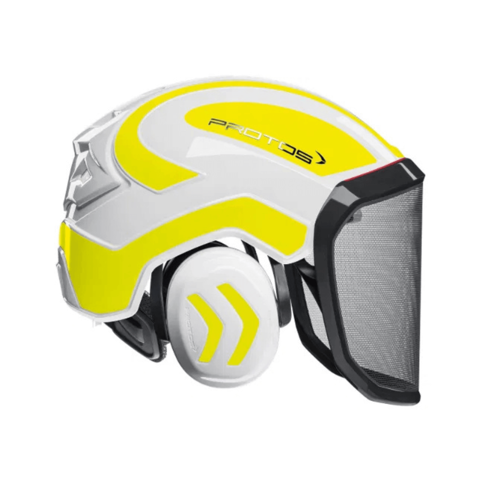 Integral Forest Chainsaw Helmet by PROTOS featuring high visibility design, ear protection, and face shield.