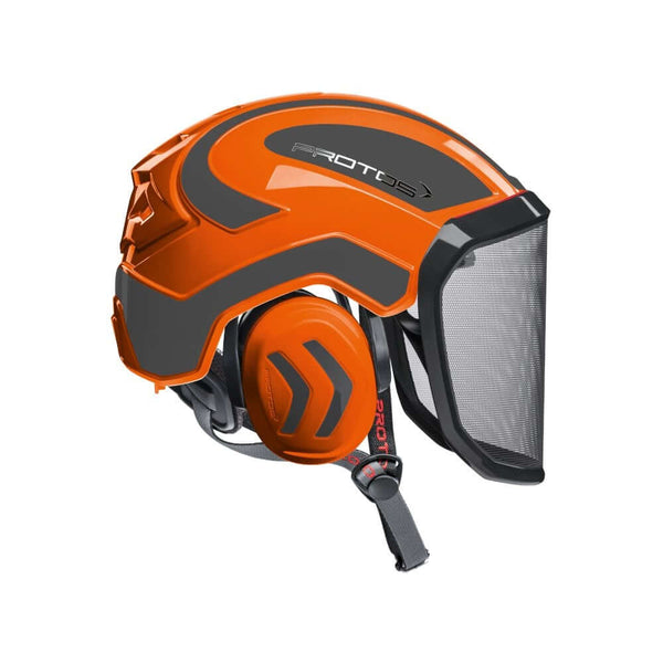 Protos Integral Arborist Helmet for tree surgeons, offering superior safety and comfort during chainsaw work.