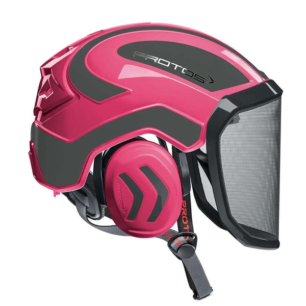 Protos Integral Arborist Helmet for tree surgeons, offering ultimate protection and comfort while working with chainsaws.