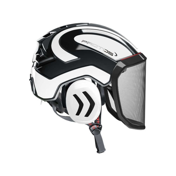 Protos Integral Arborist Helmet for tree surgeons, featuring superior impact protection and comfort during chainsaw work.