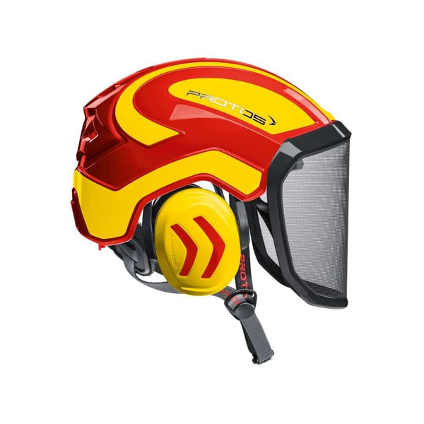 Protos Integral Arborist Chainsaw Helmet for tree surgeons, featuring superior impact protection and comfort.