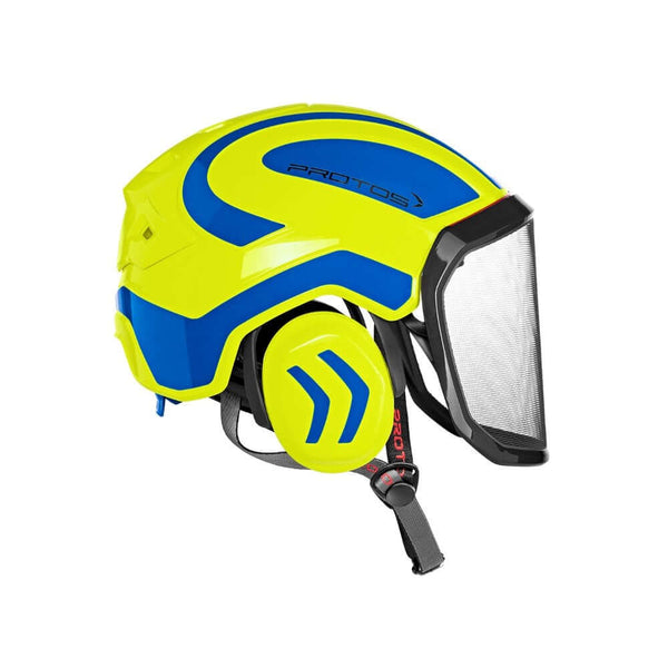 Protos Integral Arborist Helmet designed for tree surgeons, offering safety and comfort for chainsaw work at height.