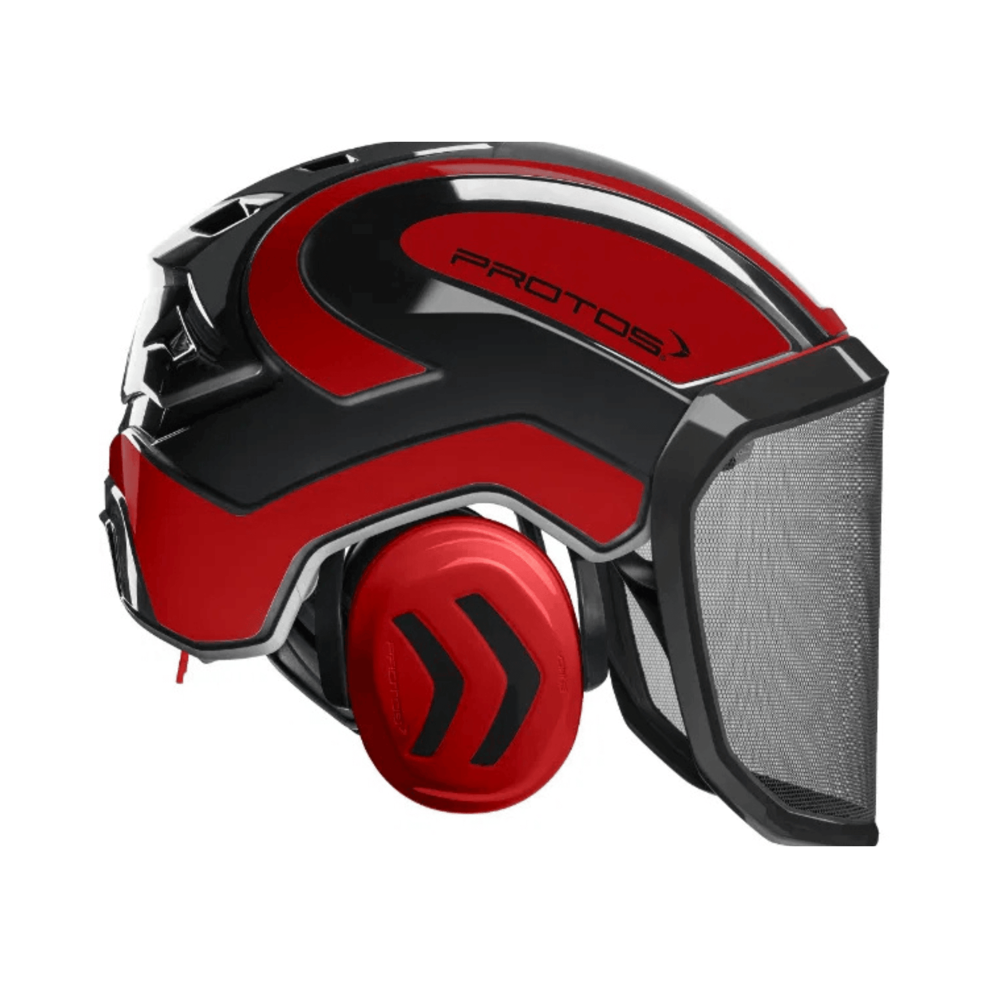 Protos Integral Forest Chainsaw Helmet for tree surgeons, offering safety and comfort with an adjustable fit and protective features.