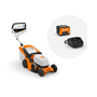 STIHL RMA 443 V cordless lawn mower with AK 30 S battery and charger, designed for efficient lawn care.