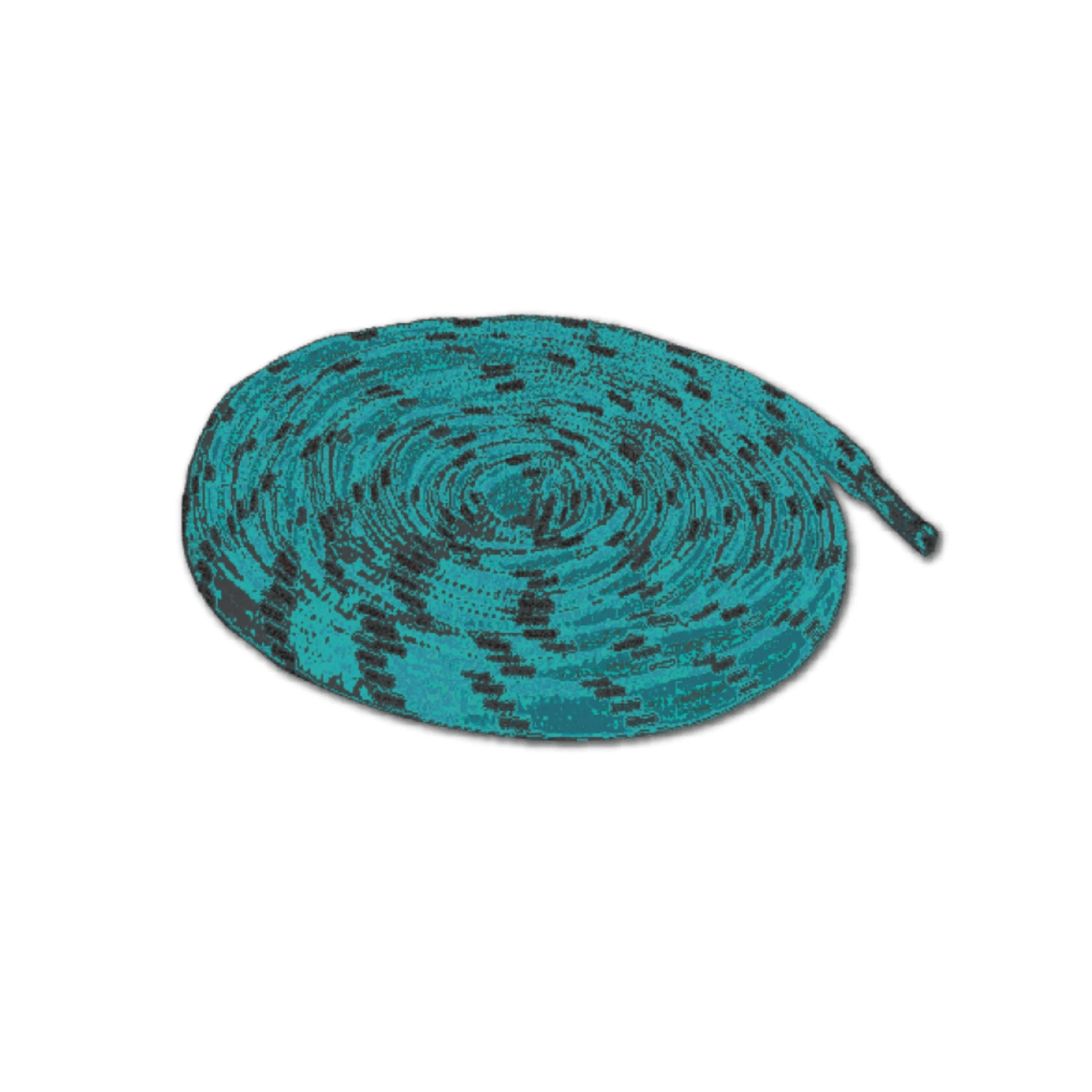 Turquoise shoelace with black pattern on a white background