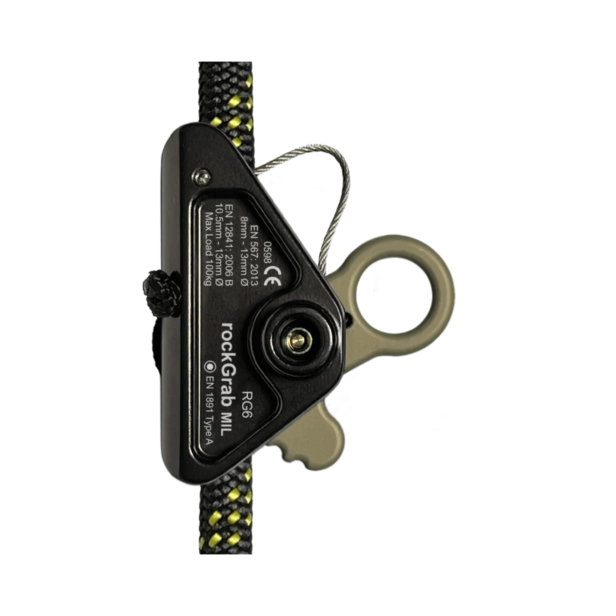 rockGrab MIL rope grab for tree surgeons and arborists, lightweight and durable for mid-line installation.
