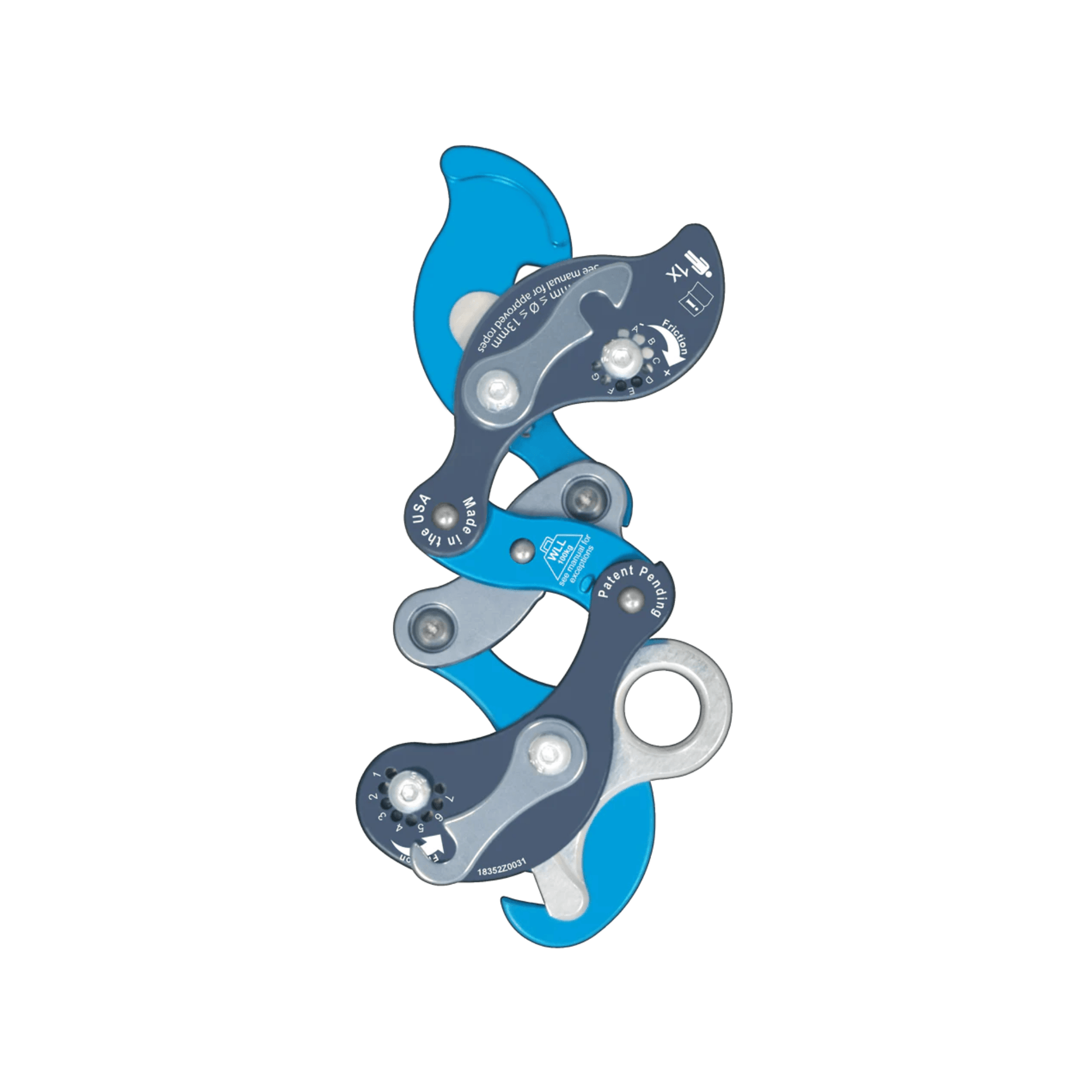 Akimbo Belay Device from Rock Exotica, a versatile mid-line friction device for climbing.