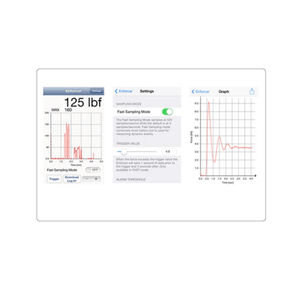 Enforcer Load Cell & Case display showing force measurement settings and graph.