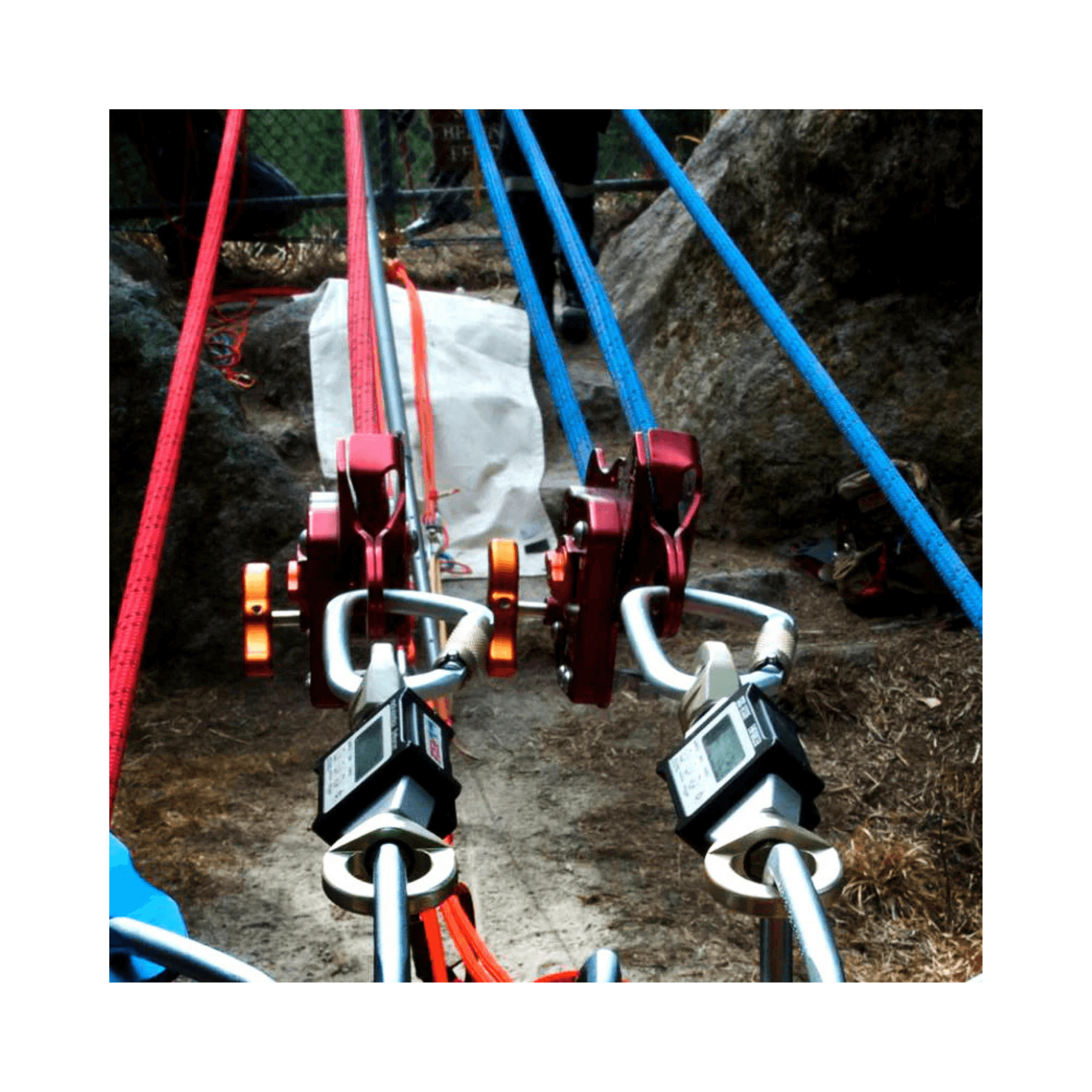 Enforcer Load Cell & Case showcased with rigging equipment in a natural setting for accurate load monitoring.