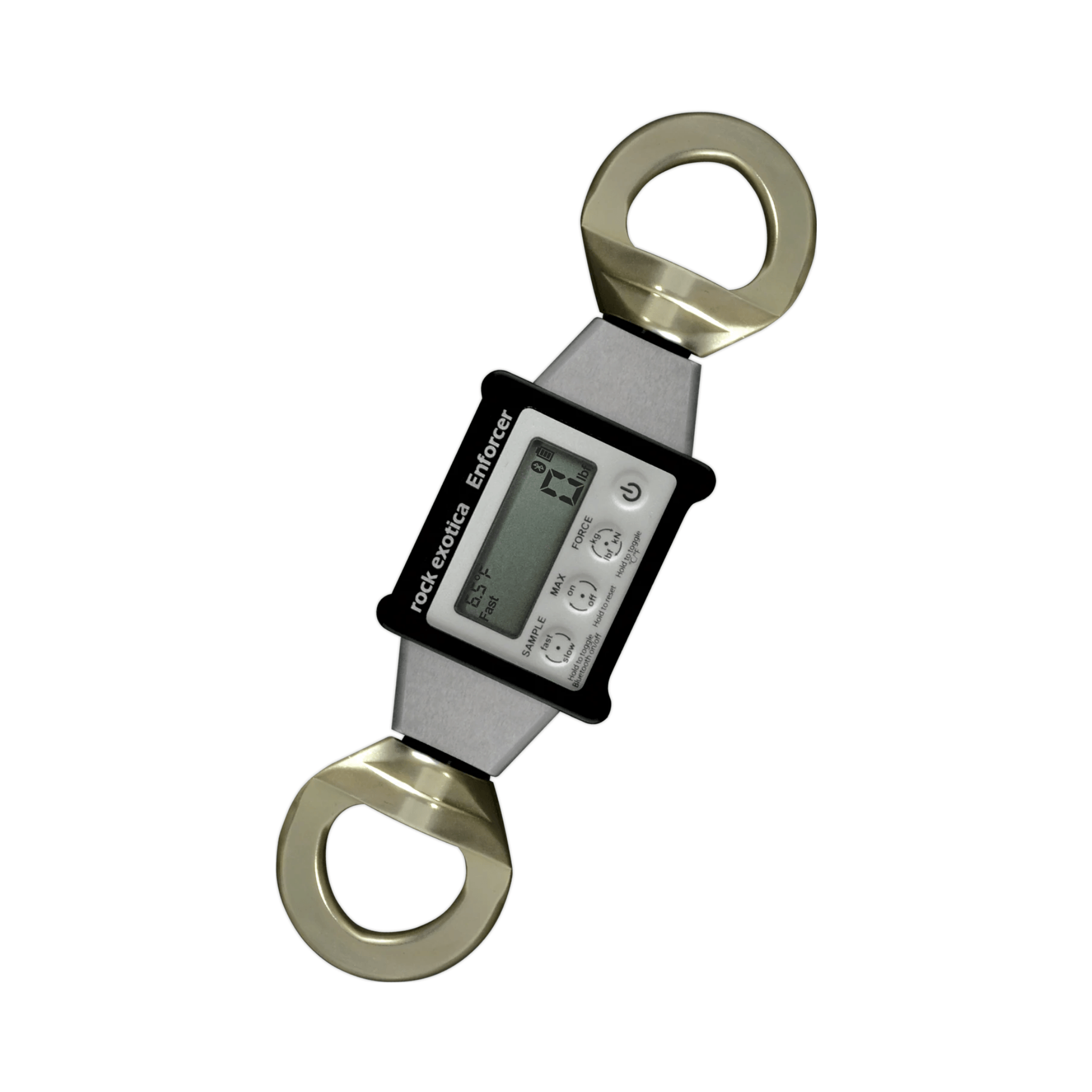Enforcer Load Cell & Case - Rock Exotica LC1 Bluetooth force measurement device with digital display.