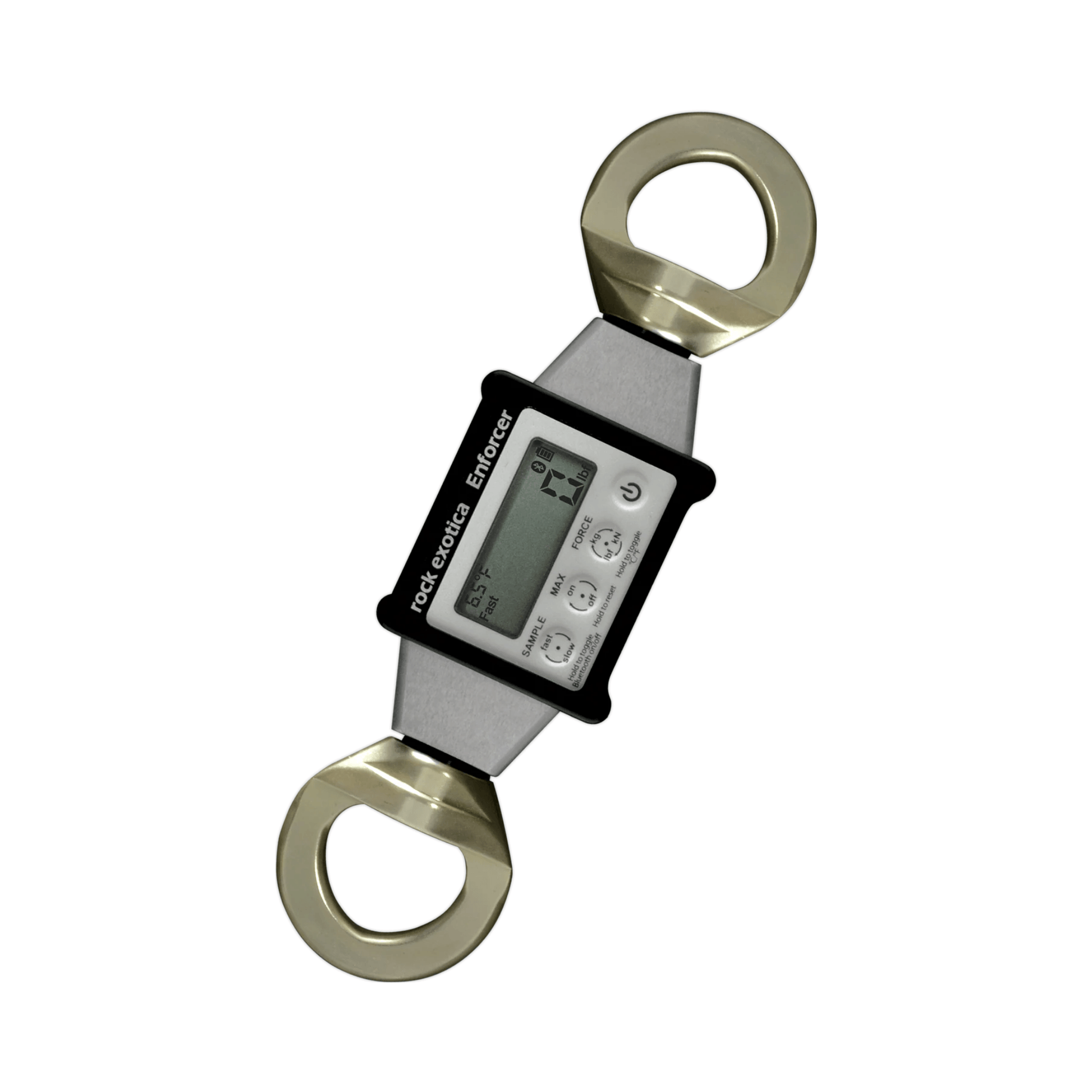 Enforcer Load Cell & Case - Rock Exotica LC1 Bluetooth force measurement device with digital display.