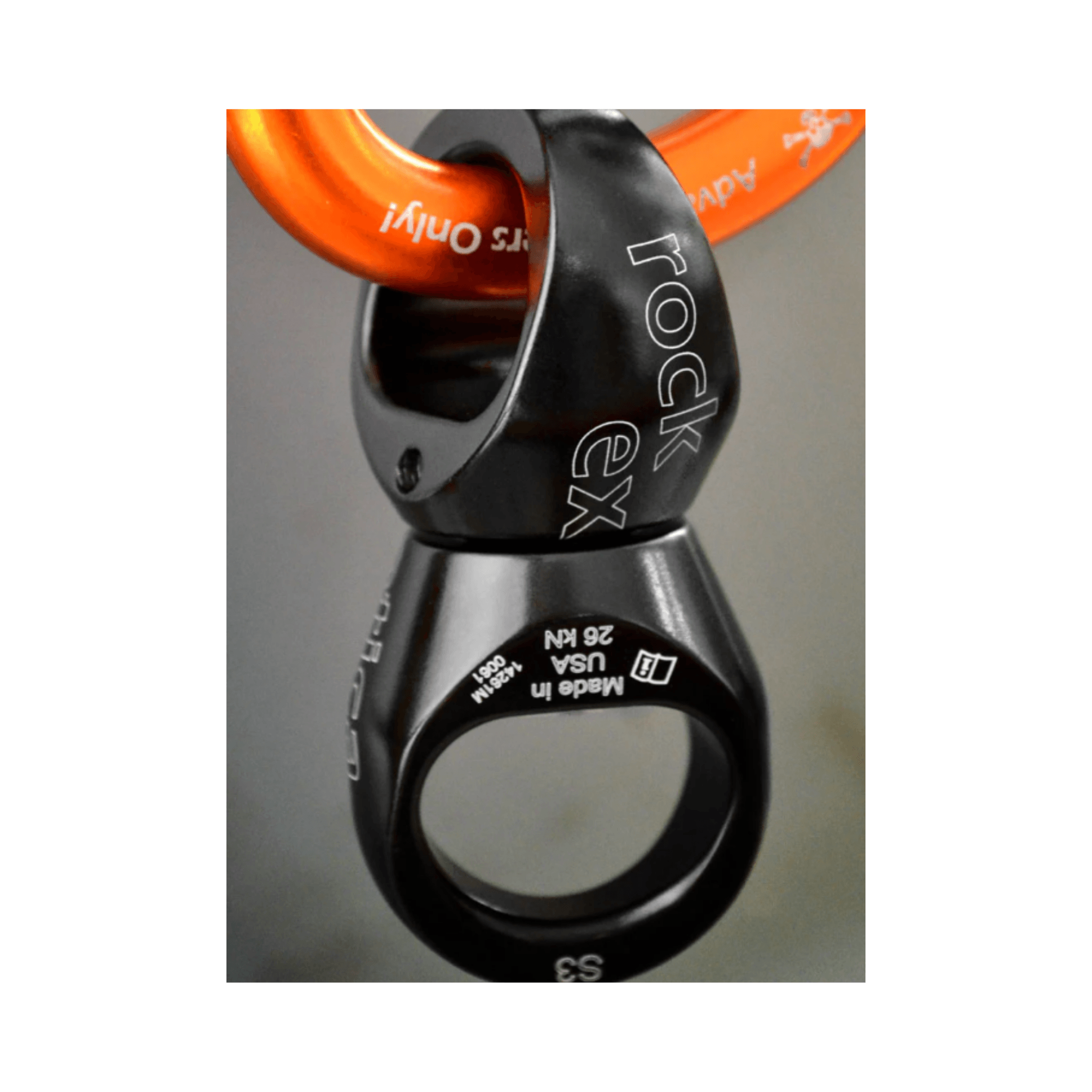 Rock Exotica Orbitor Swivel showcasing low-profile design for rigging and rope access.