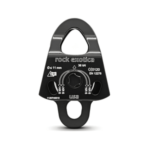 P21 Mini Pulley Double by Rock Exotica, compact CNC machined aluminum pulley for rigging and rope access.
