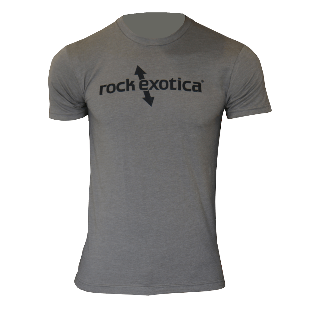 Men's grey RockTee short sleeve top featuring Rock Exotica logo, ideal for tree surgeons.